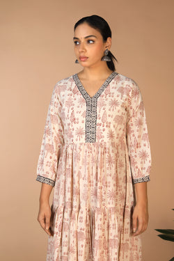 Image of Bagh handblock printed tiered cotton dress