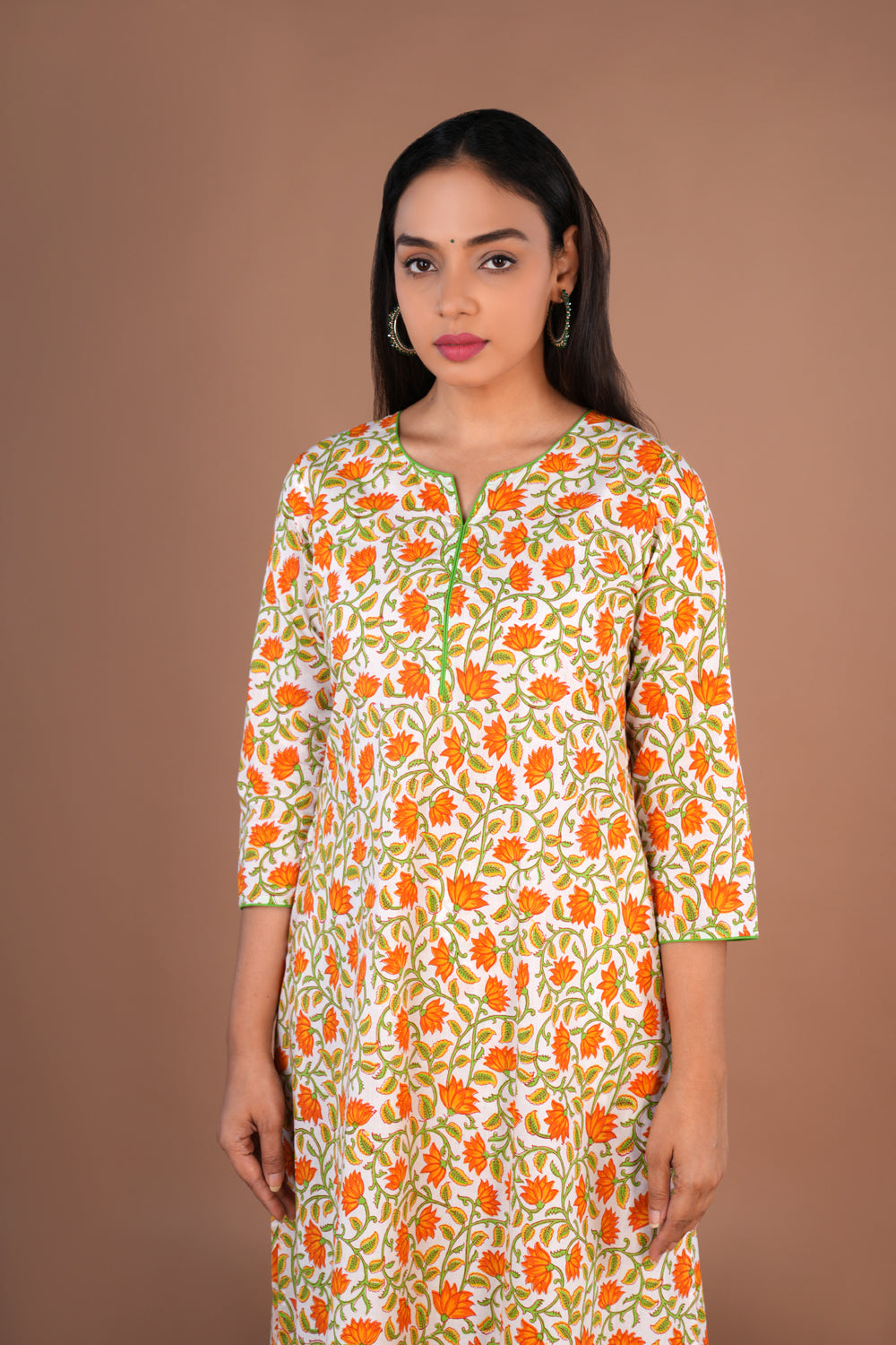 Image of Floral hand block printed cotton kurta and pants set