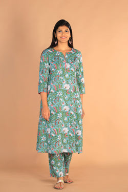 Image of Floral Sanganeri hand block printed cotton dress