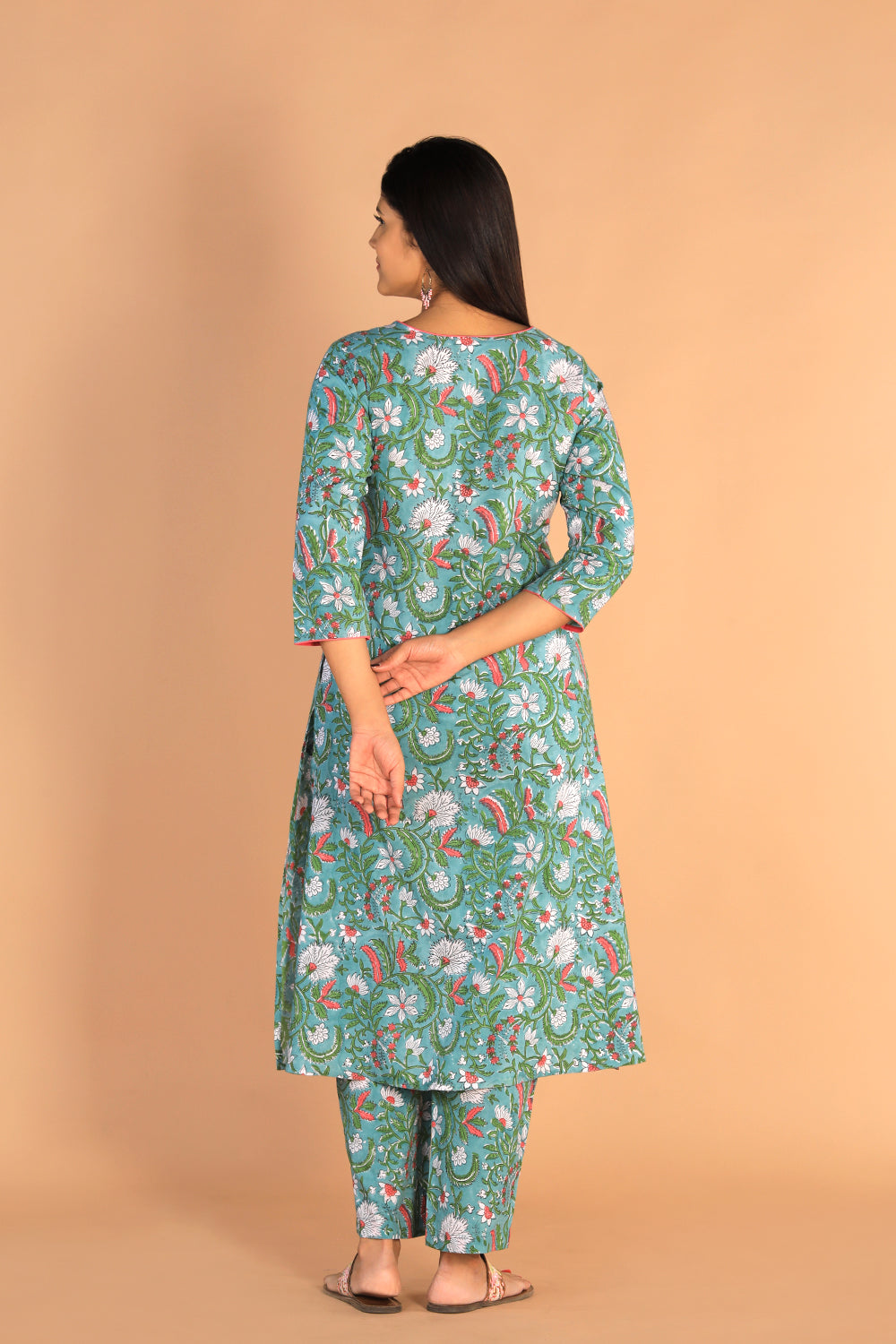 Floral Sanganeri hand block printed cotton dress