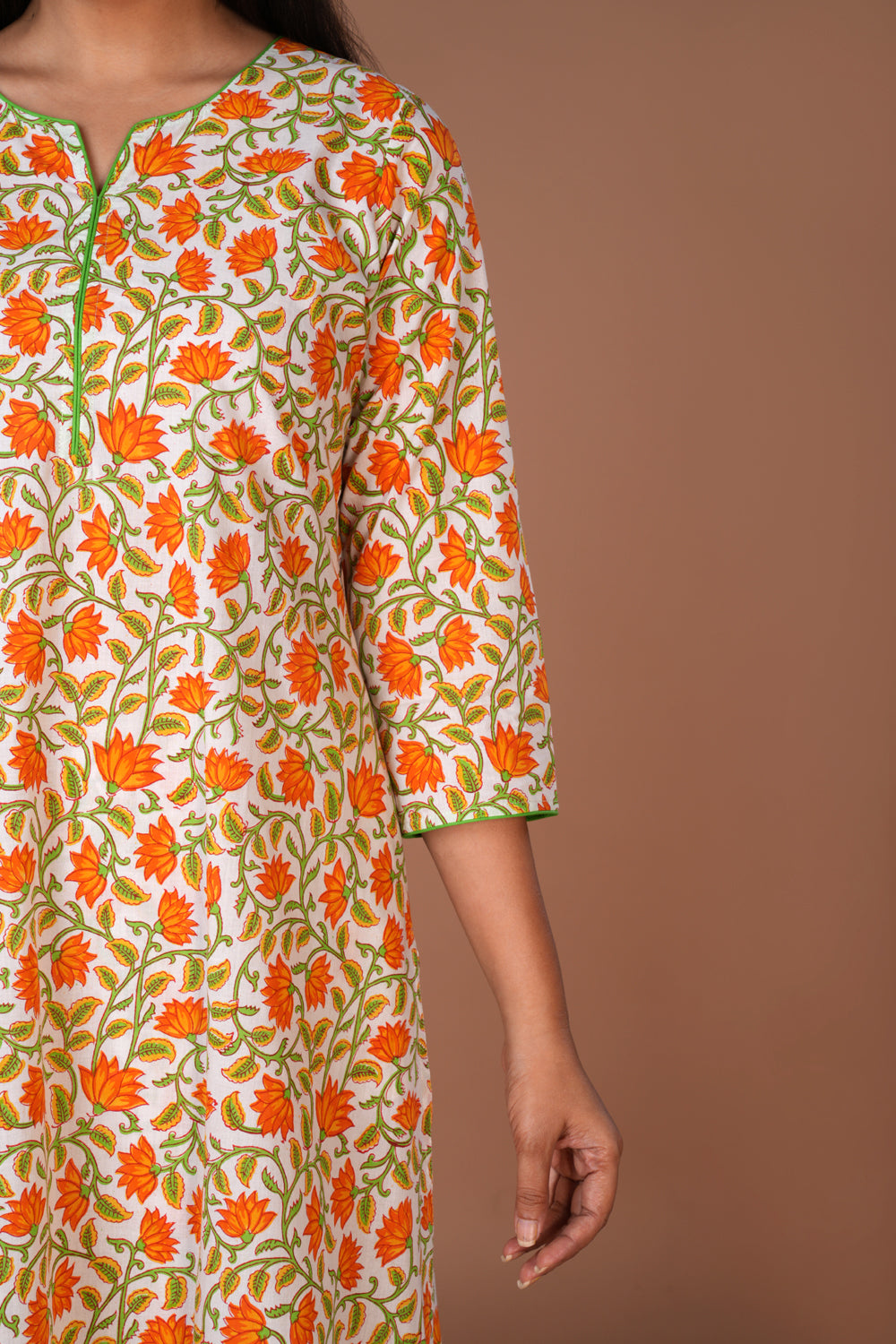 Image of Floral hand block printed cotton kurta and pants set