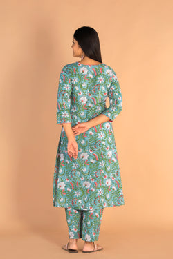 Image of Floral Sanganeri hand block printed cotton dress