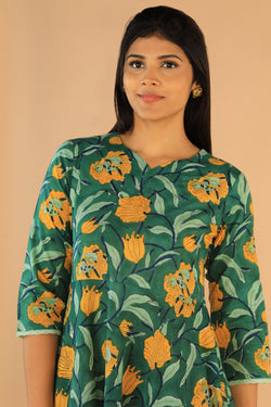 Collection of Floral Sanganeri hand block printed cotton dress in a gallery layout