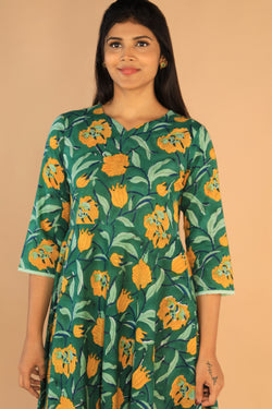 Collection of Floral Sanganeri hand block printed cotton dress in a gallery layout