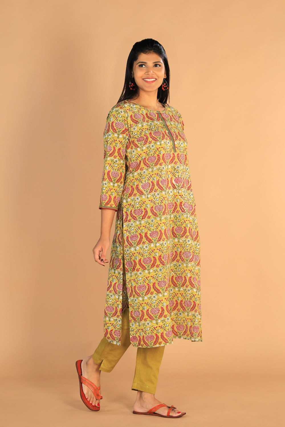 Floral Sanganeri hand block printed cotton dress