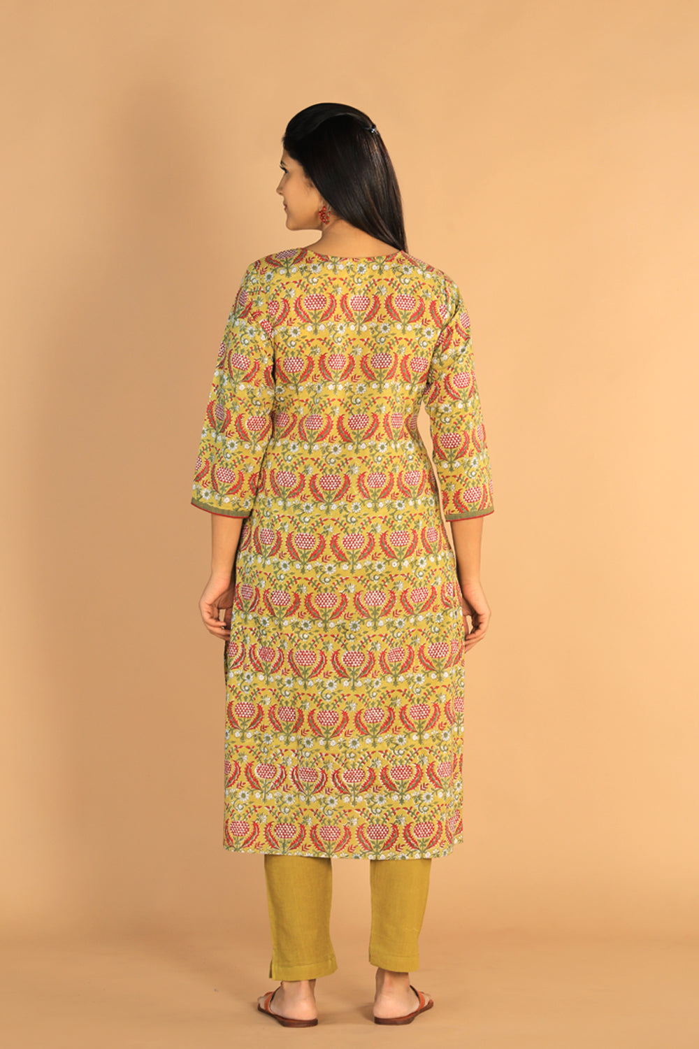 Floral Sanganeri hand block printed cotton dress