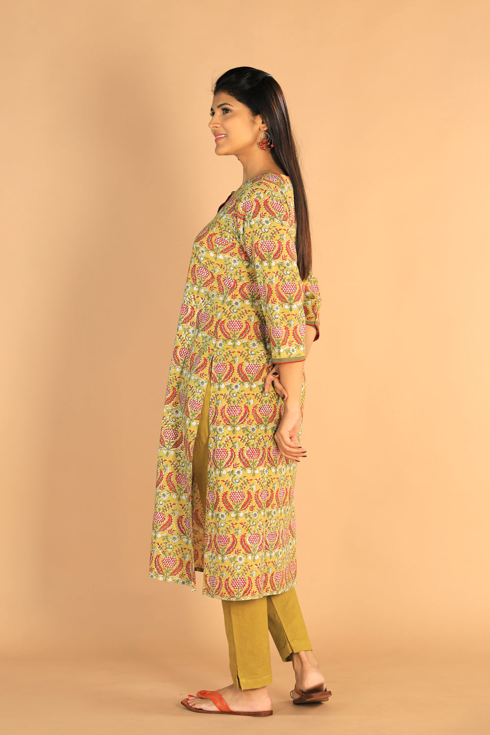 Floral Sanganeri hand block printed cotton dress