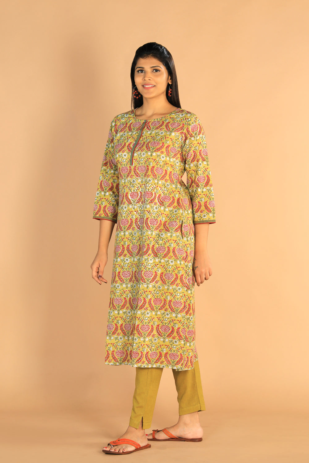 Floral Sanganeri hand block printed cotton dress