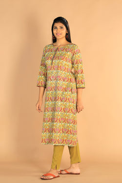 Image of Floral Sanganeri hand block printed cotton dress