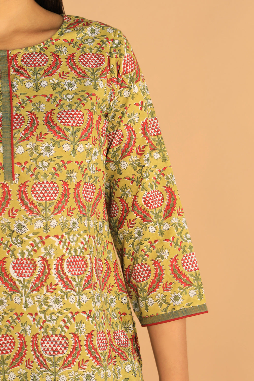 Floral Sanganeri hand block printed cotton dress