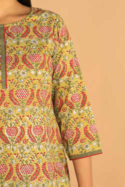 Image of Floral Sanganeri hand block printed cotton dress