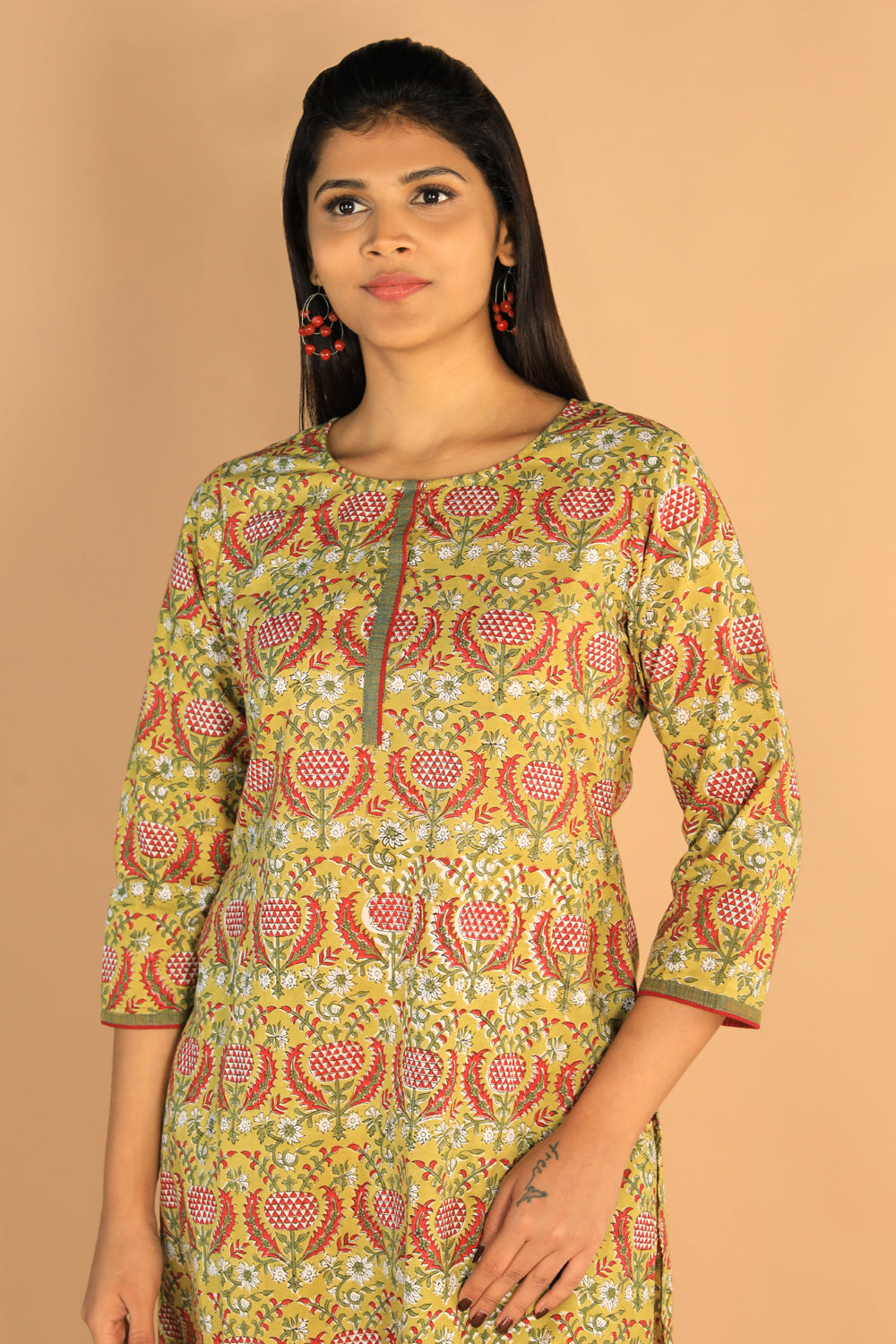 Floral Sanganeri hand block printed cotton dress