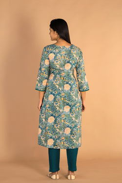 Collection of Floral Sanganeri hand block printed cotton dress in a gallery layout