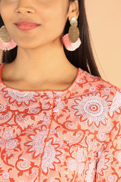 Image of Floral Sanganeri hand block printed cotton dress