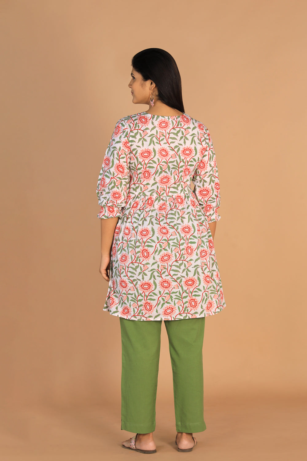 Image of Block printed gathered cotton short kurti