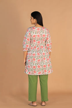 Collection of Block printed gathered cotton short kurti in a gallery layout