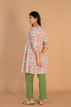 Collection of Block printed gathered cotton short kurti in a gallery layout