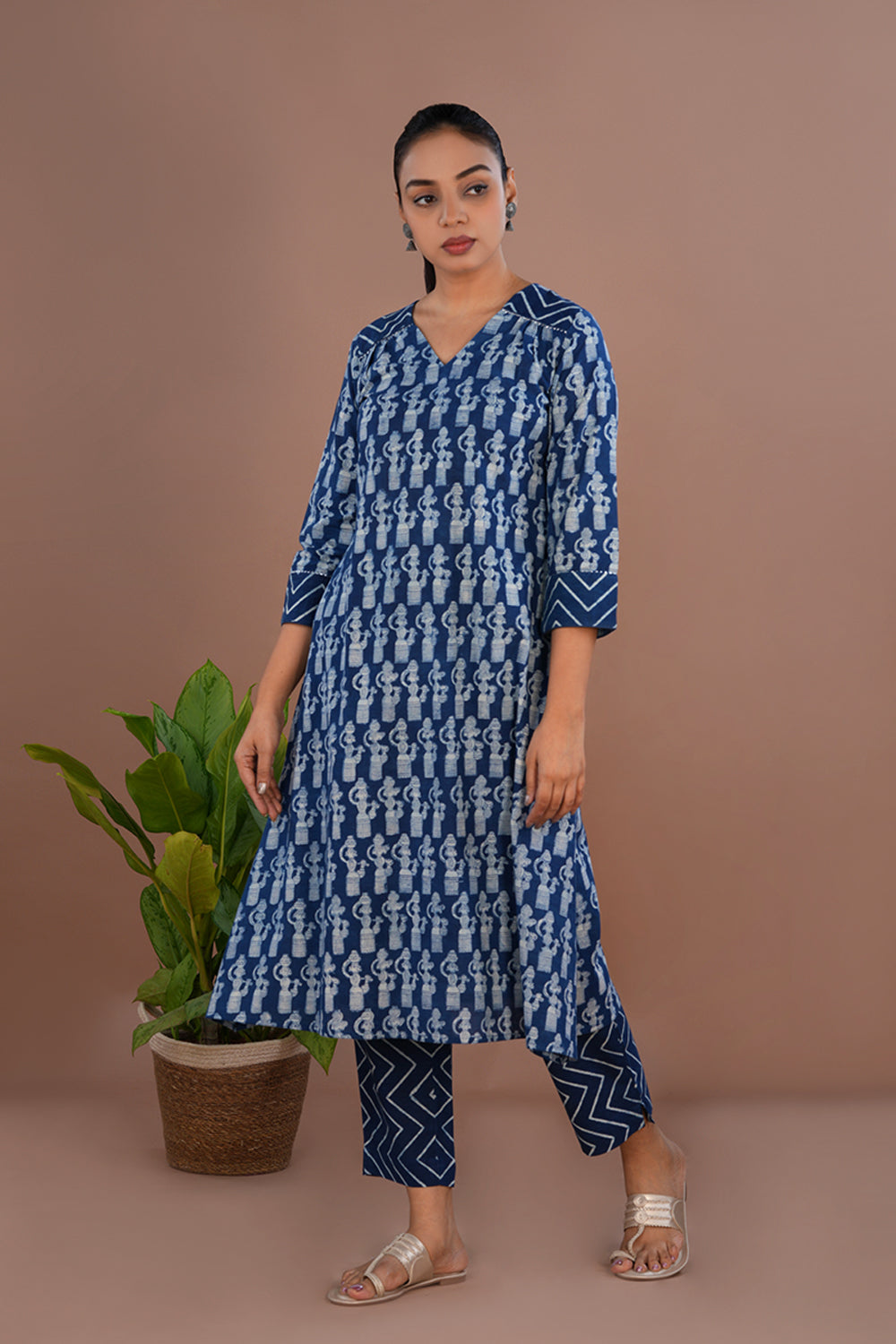 Image of Indigo blue Bagru Kurta and pants set