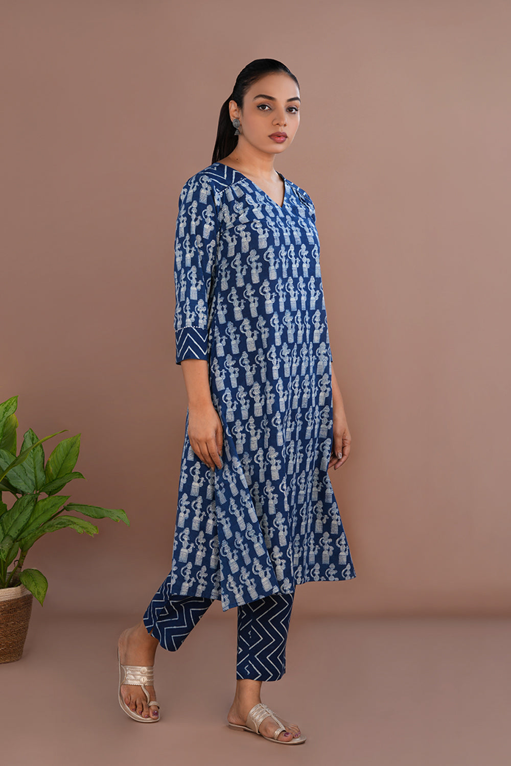 Image of Indigo blue Bagru Kurta and pants set