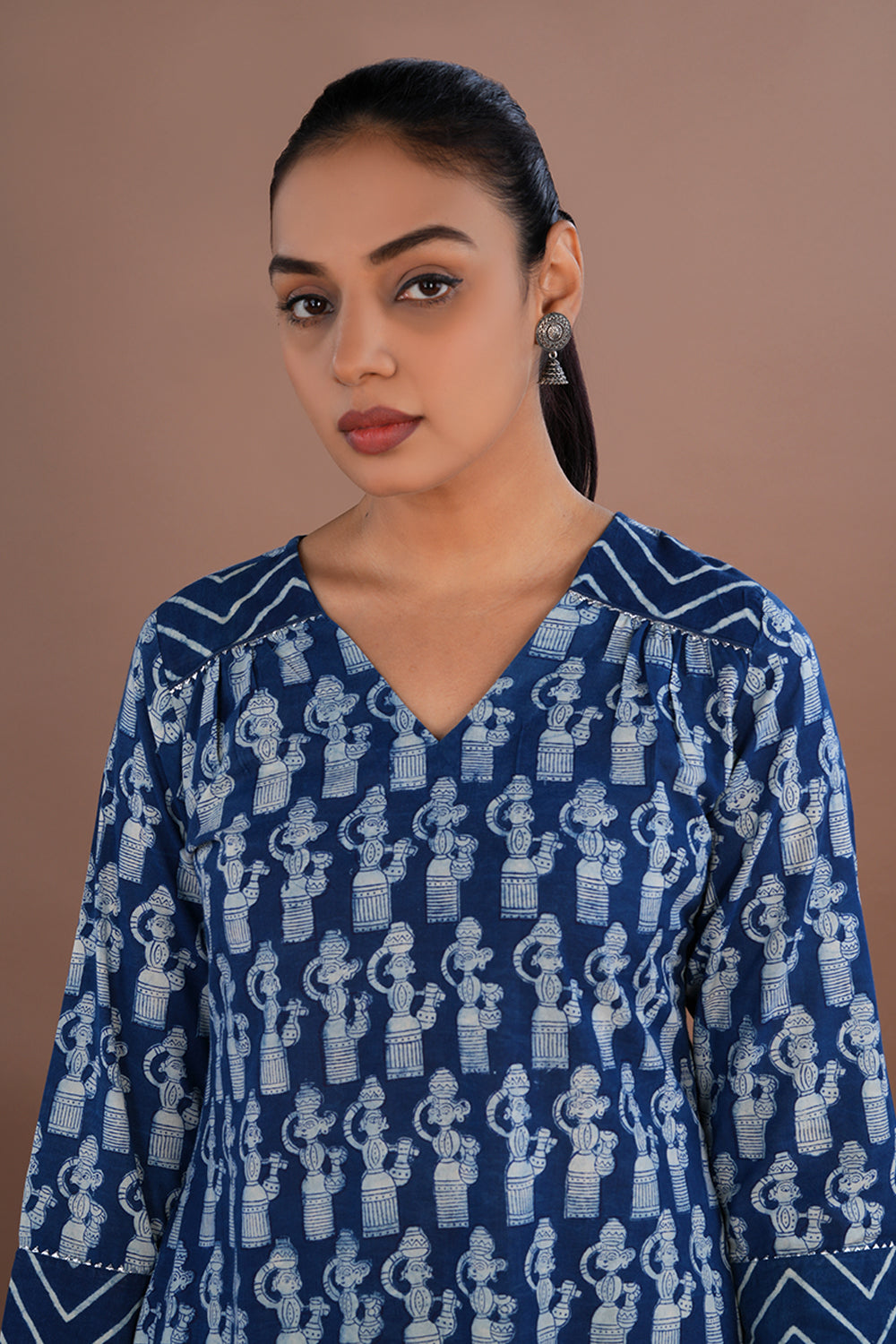 Image of Indigo blue Bagru Kurta and pants set