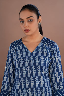Image of Indigo blue Bagru Kurta and pants set