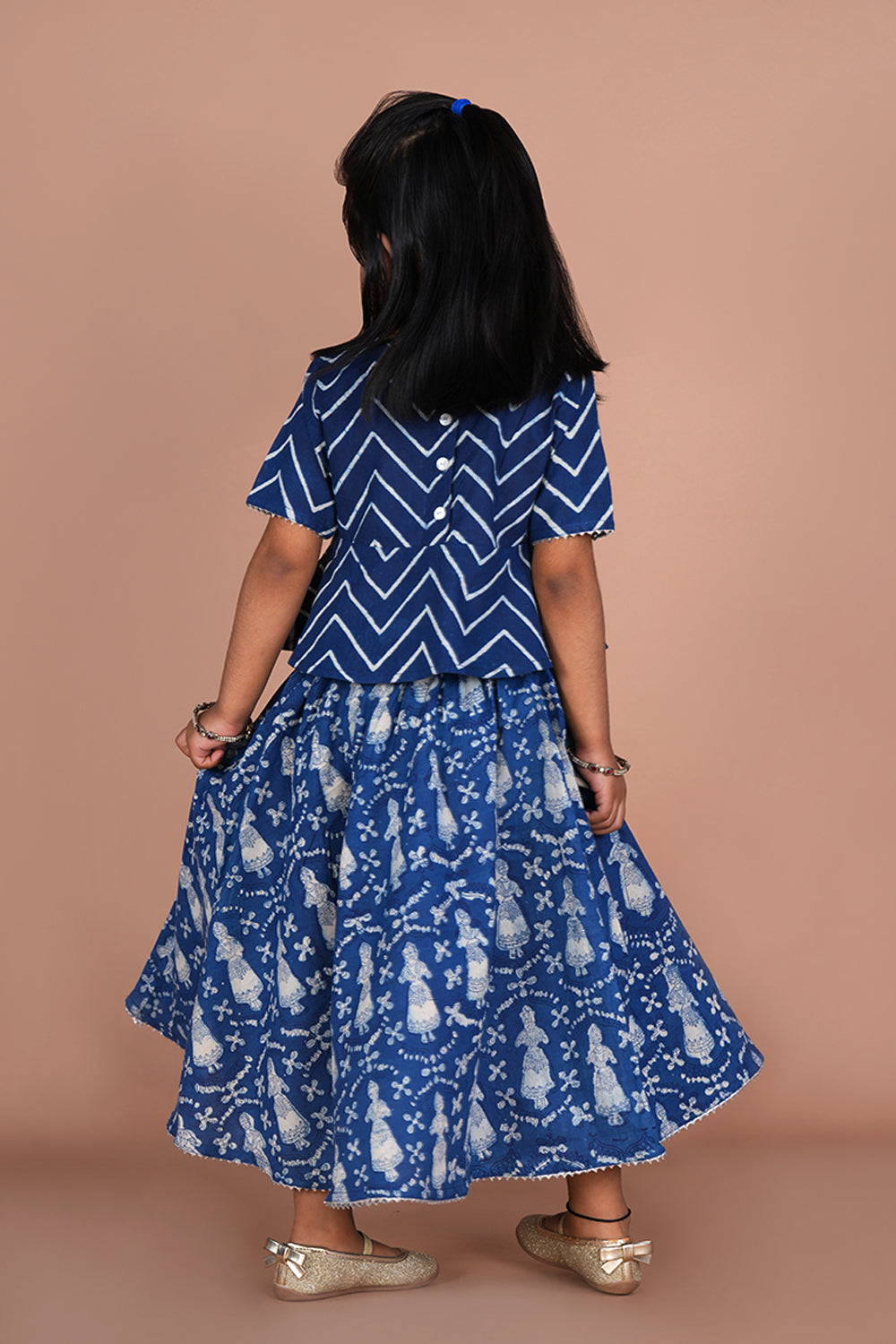 Indigo blue Daboo printed girls ethnic skirt and top set