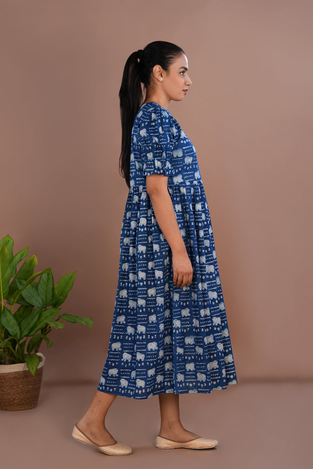 Image of Indigo blue elephant Bagru dress
