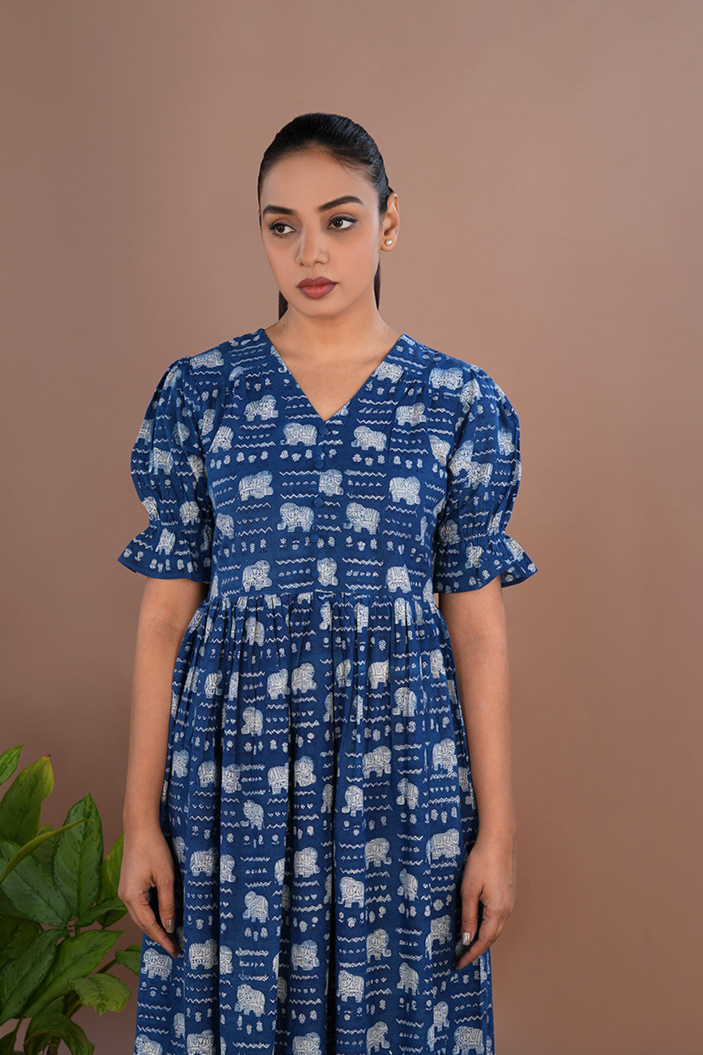 Image of Indigo blue elephant Bagru dress