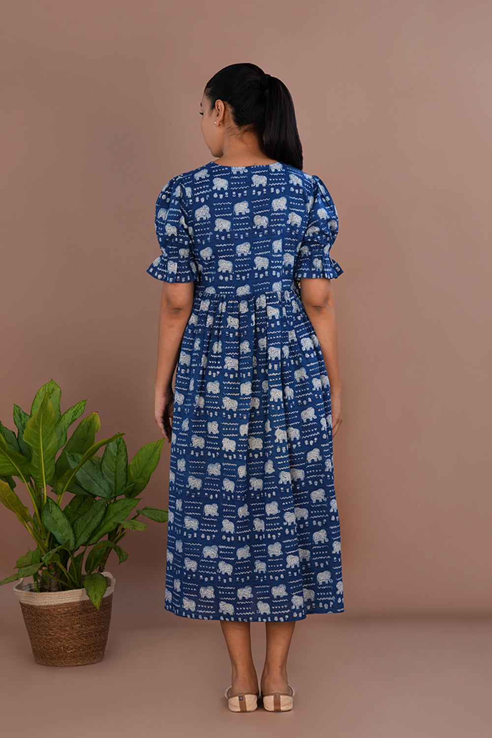 Image of Indigo blue elephant Bagru dress