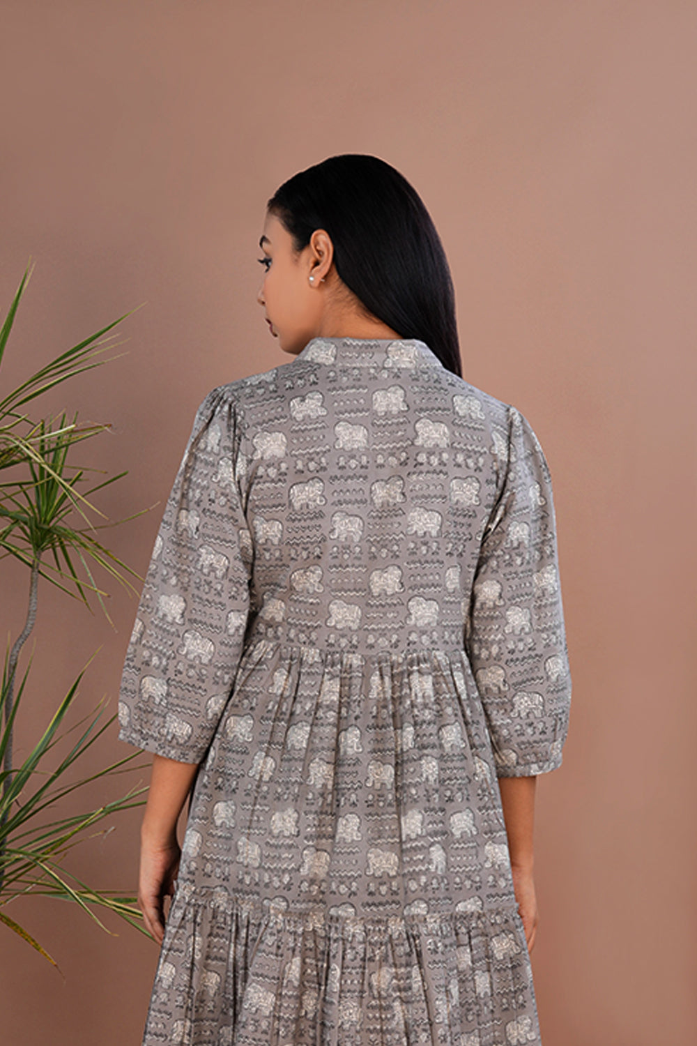 Image of Grey Bagru long tiered dress