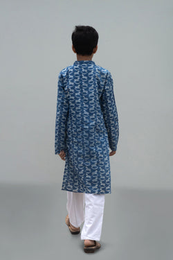 Image of Indigo Bagru Boys Kurta & Pyjama set.