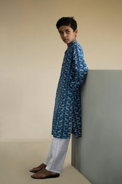 Image of Indigo Bagru Boys Kurta & Pyjama set.