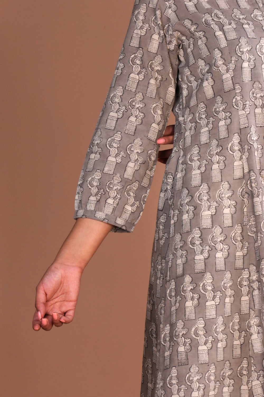 Image of Grey Bagru Handblock printed Kurta