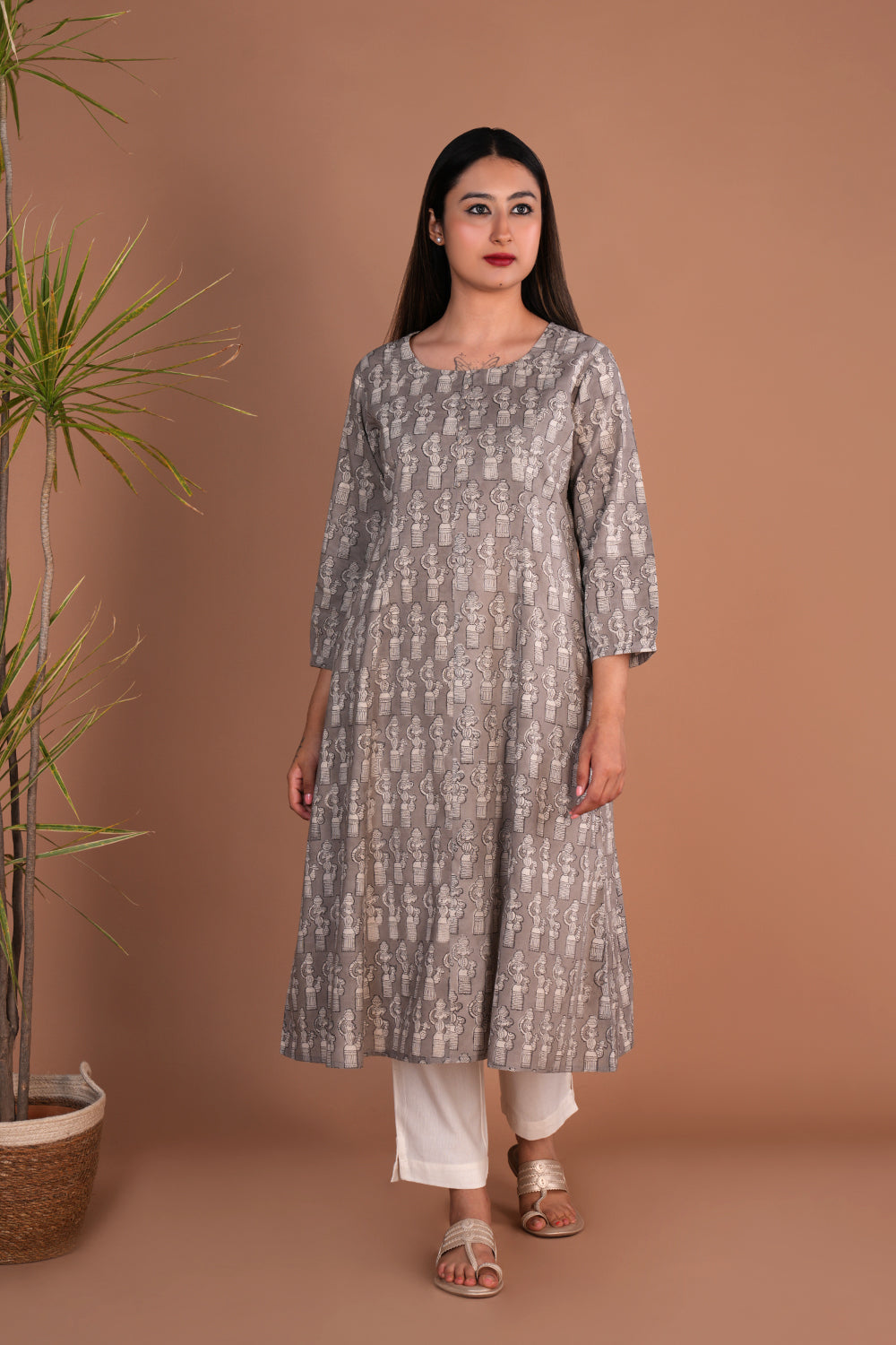 Image of Grey Bagru Handblock printed Kurta