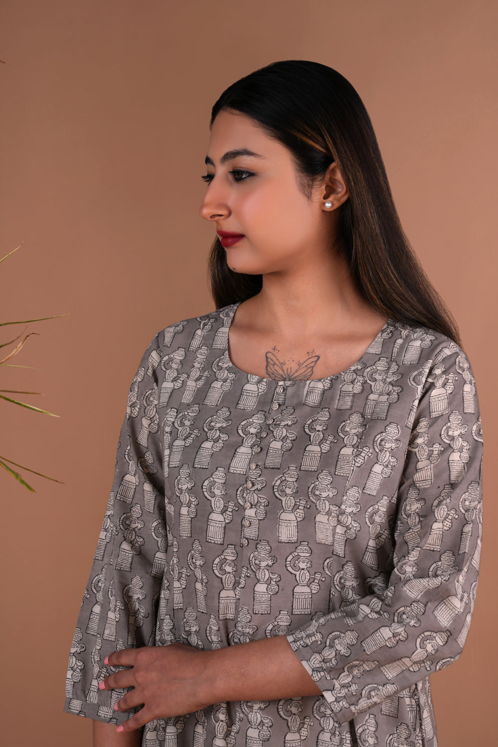Image of Grey Bagru Handblock printed Kurta