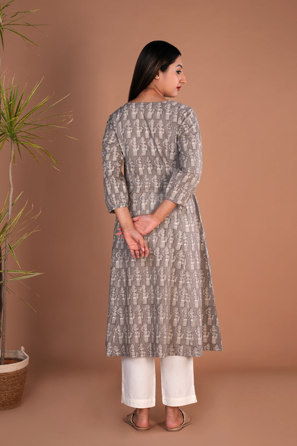 Image of Grey Bagru Handblock printed Kurta