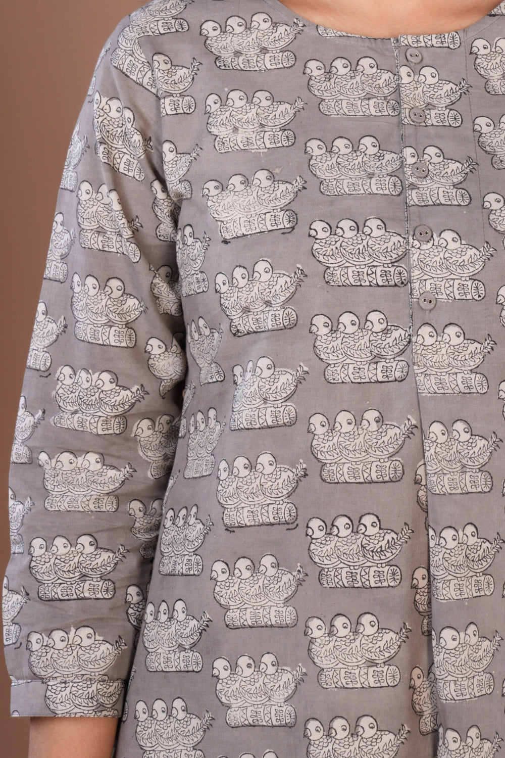 Image of Grey Bagru long Kurta