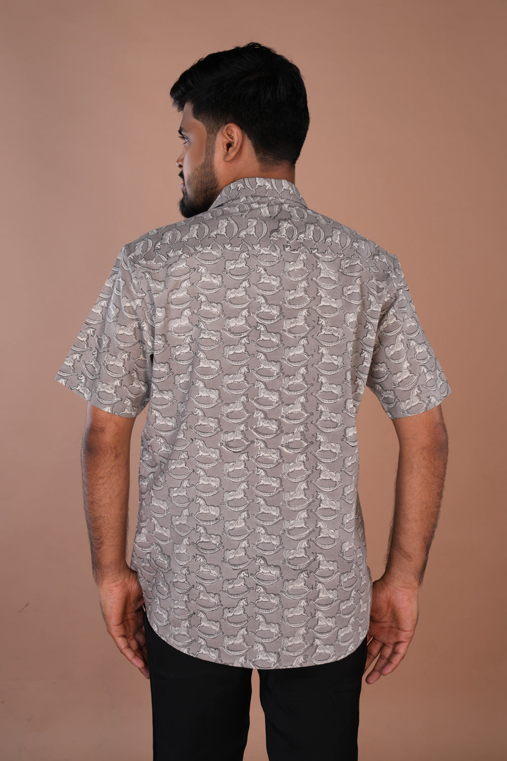 Grey Bagru blockprinted Mens shirt.