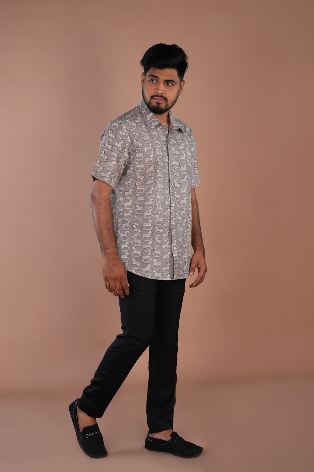 Image of Grey Bagru blockprinted Mens shirt.