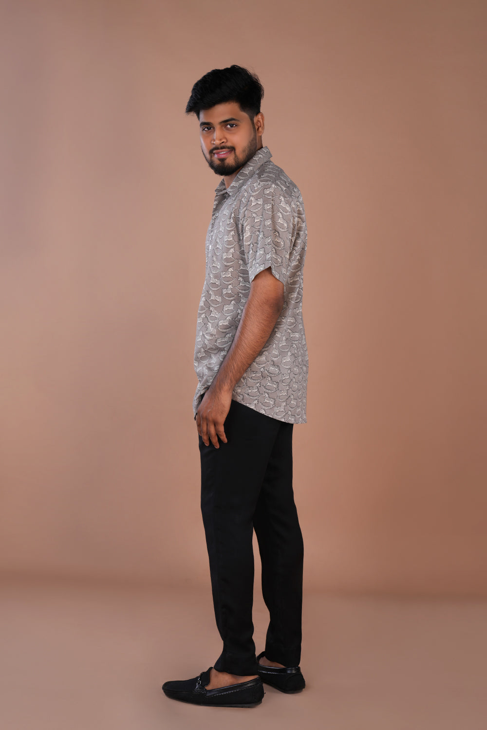 Image of Grey Bagru blockprinted Mens shirt.