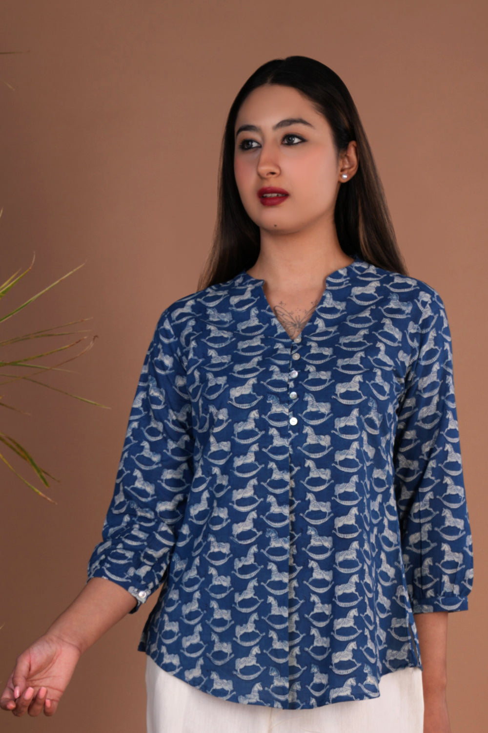 Indigo Bagru block printed short Shirt style Kurta