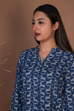 Image of Indigo Bagru block printed short Shirt style Kurta