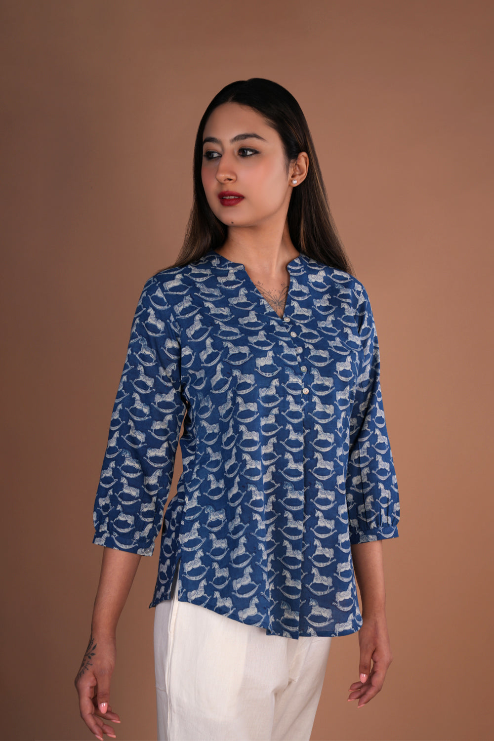 Indigo Bagru block printed short Shirt style Kurta