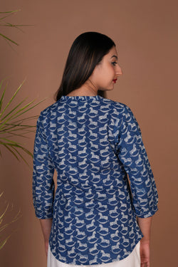 Image of Indigo Bagru block printed short Shirt style Kurta