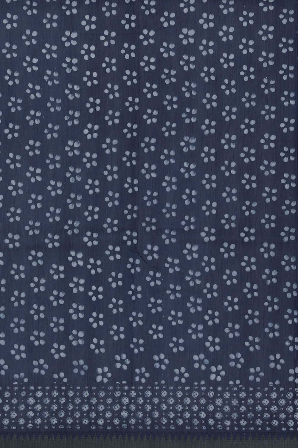 Image of Indigo Blue Horse Motif Bagru block Printed Chanderi Saree.