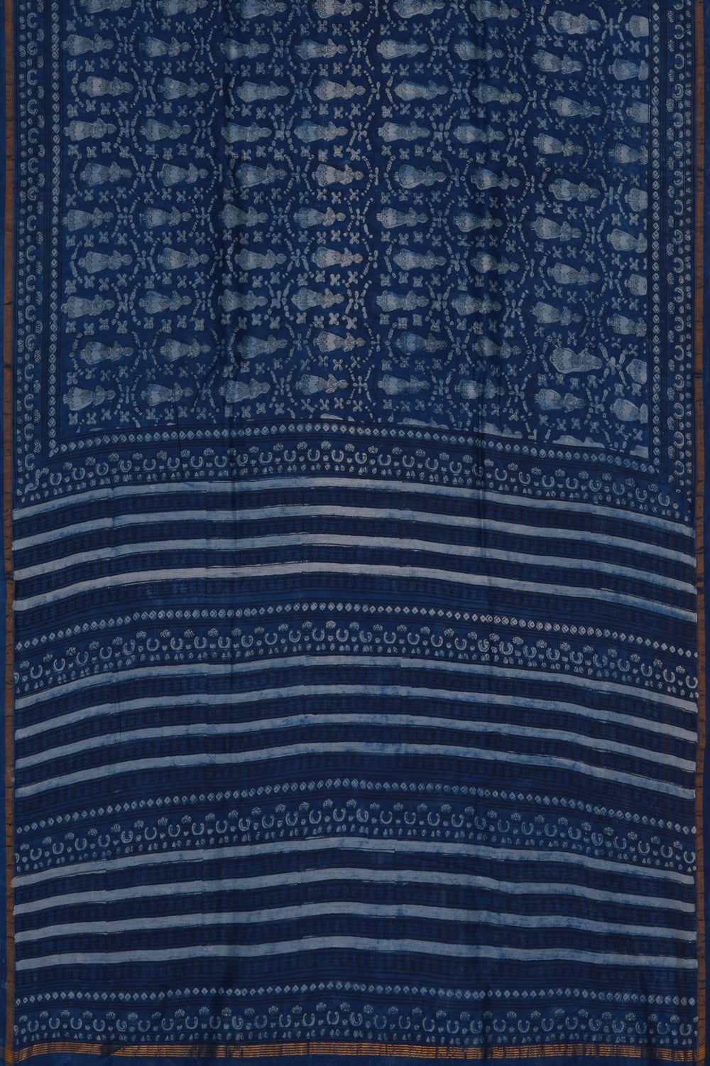 Image of Indigo Dancing Kondapalli doll Bagru Chanderi Saree