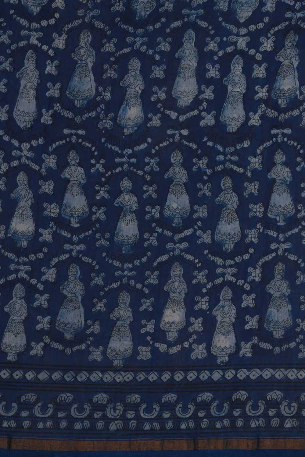 Image of Indigo Dancing Kondapalli doll Bagru Chanderi Saree