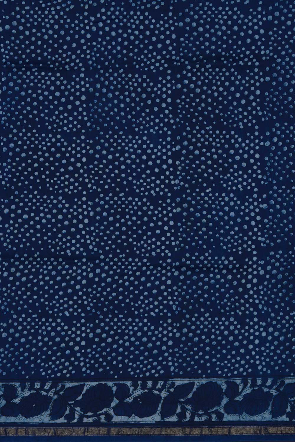 Image of Indigo Blue Doll Bagru block Printed Chanderi Saree