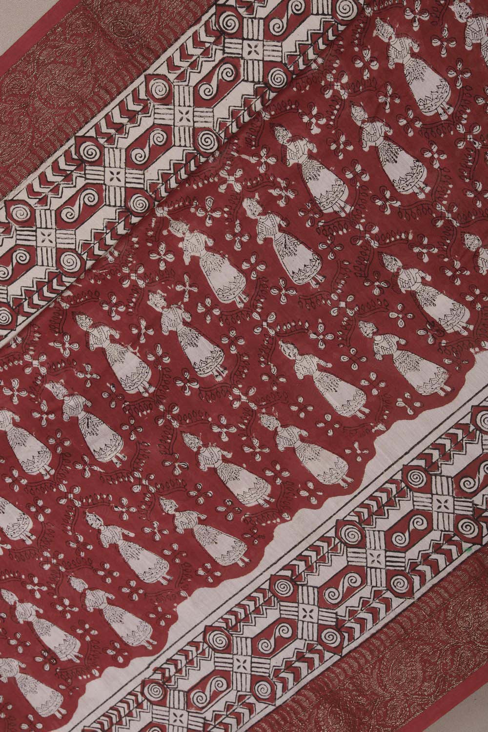 Image of Dancing Kondapalli doll Bagru Chanderi Printed Saree