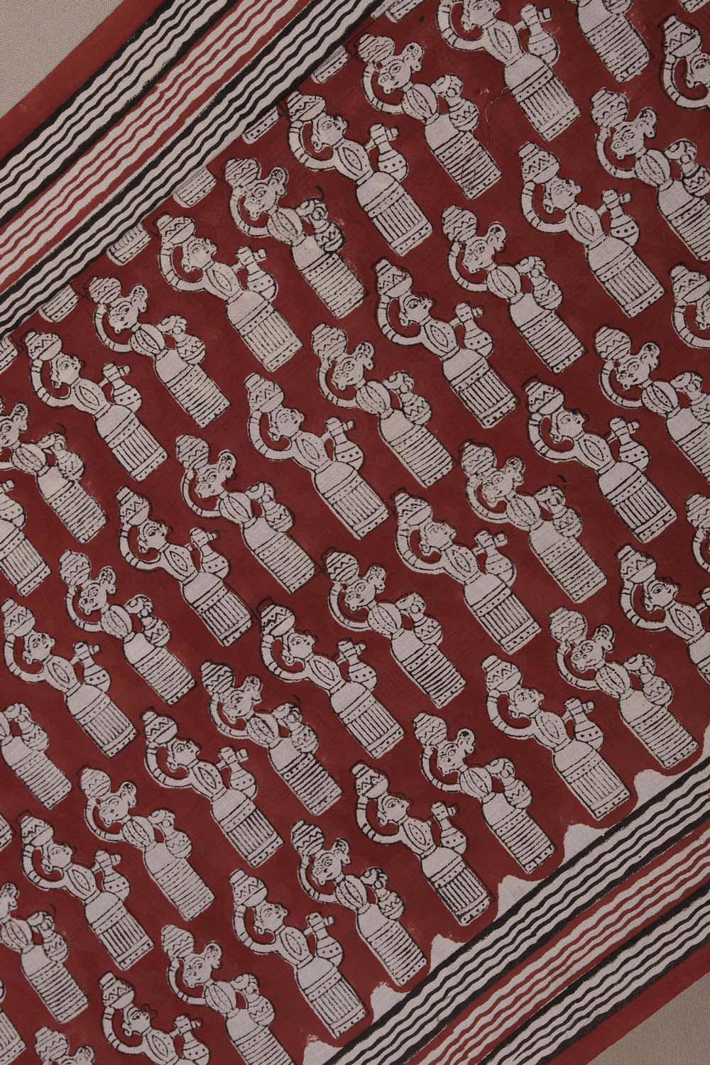 Image of Red Bagru Handblock Printed Cotton Saree